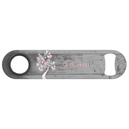 ピンクツリーハートパーソナライズされたボトルオープナー スピード栓抜き (正面(横))