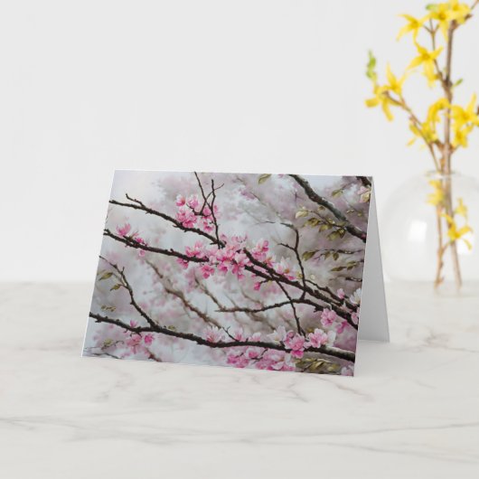 ピンクツリーフラワーアートノートカード カード (黄色い花)