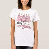 ピンクツリーメリークリスマスホリデー Tシャツ (正面)