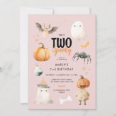 ピンクツーガール不気味ハロウィーン誕生日招待状 招待状 (正面)