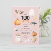 ピンクツーガール不気味ハロウィーン誕生日招待状 招待状 (スタンド正面)