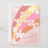 ピンクツーグルービーレトロデイジーレインボー誕生日 招待状 (正面)