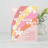 ピンクツーグルービーレトロデイジーレインボー誕生日 招待状 (スタンド正面)