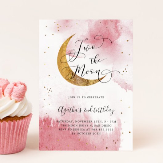 ピンクツーザムーンガール2nd誕生日パーティー 招待状