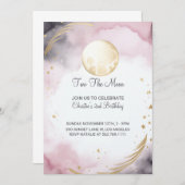 ピンクツーザムーンセカンドバースデー招待状 招待状 (正面/裏面)