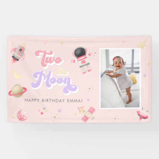 ピンクツーザムーン宇宙誕生日バナー 横断幕 (横)