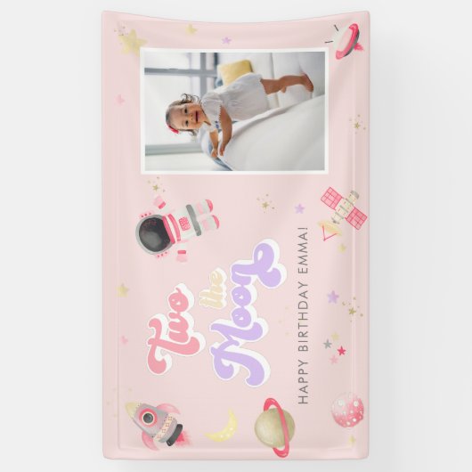 ピンクツーザムーン宇宙誕生日バナー 横断幕 (縦)