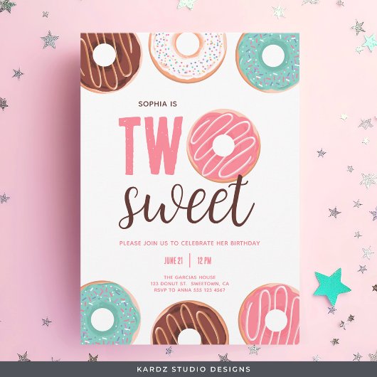 ピンクツースウィート誕生日招待状 招待状