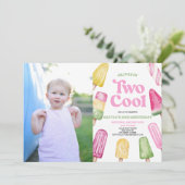 ピンクツーポスクールシクル写真第2誕生日パーティー 招待状 (スタンド正面)