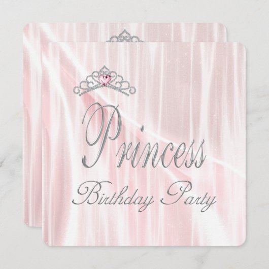 ピンクティアラガールズプリンセスバースデーパーティー 招待状 (正面/裏面)