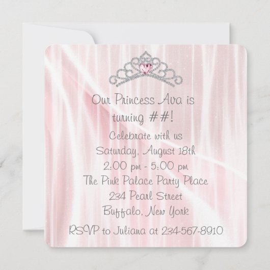 ピンクティアラガールズプリンセスバースデーパーティー 招待状 (裏面)