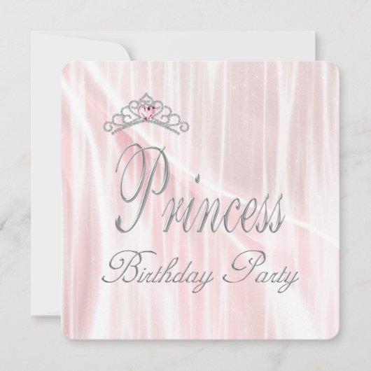 ピンクティアラガールズプリンセスバースデーパーティー 招待状 (正面)