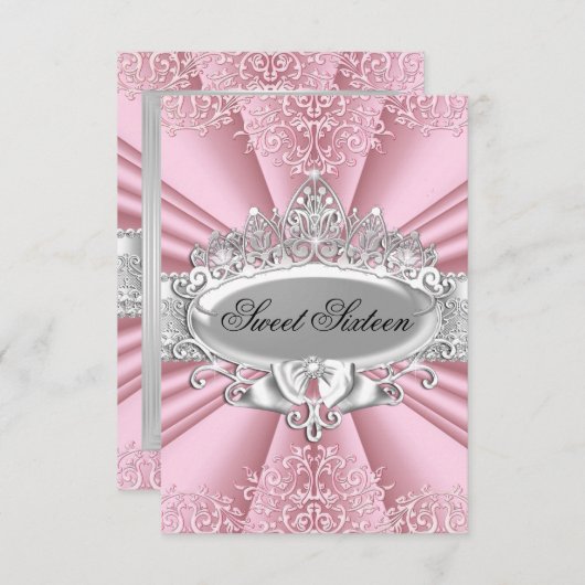 ピンクティアラダマスクSweet sixteenパーティー 招待状 (正面/裏面)