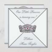 ピンクティアラリトルプリンセスファーストバースデーパーティー 招待状 (正面/裏面)