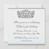 ピンクティアラリトルプリンセスファーストバースデーパーティー 招待状 (裏面)