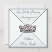 ピンクティアラリトルプリンセスファーストバースデーパーティー 招待状 (正面)