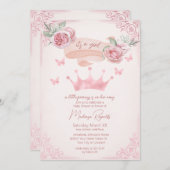ピンクティアラヴィンテージプリンセスベビーシャワー 招待状 (正面/裏面)