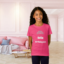 ピンクティアラ名の誕生日ガール Tシャツ