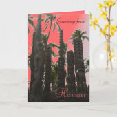 ピンクティキテーマハワイアン熱帯グリーティングカード カード (黄色い花)