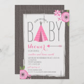 ピンクティピフローラガールベビーシャワー 招待状 (正面/裏面)