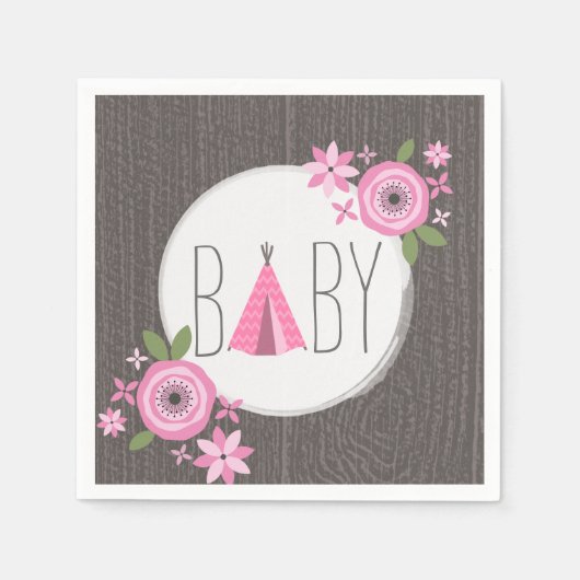ピンクティピベビーシャワーペーパーナプキン スタンダードカクテルナプキン (正面)