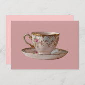 ピンクティーカップとソーサー(バラ) 招待状 (正面/裏面)