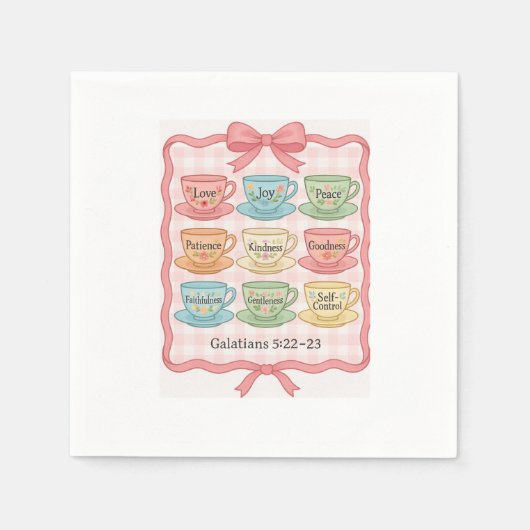 ピンクティーカップデザイン スタンダードカクテルナプキン (正面)
