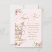 ピンクティーカップフローラティーパーティーベビーシャワー サンキューカード (正面)