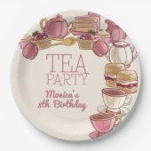 ピンクティーガール誕生日パーティー ペーパープレート (正面)