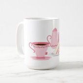 ピンクティーセットをテーマにしたステッカー コーヒーマグカップ (正面左)