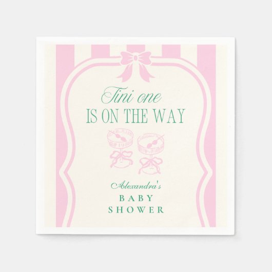ピンクティーニ1は赤ちゃんシャワーの途中にある スタンダードカクテルナプキン (正面)
