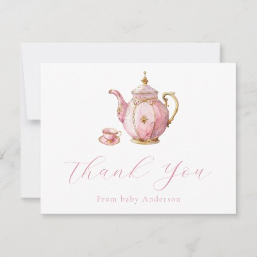 ピンクティーパーティーお礼ノートカード サンキューカード (正面)