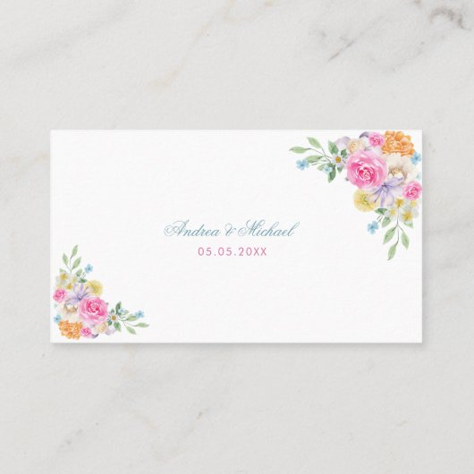 ピンクティーパーティーガーデンフローラフラットサマー結婚ズ プレイスカード (裏面)