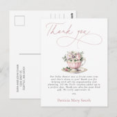 ピンクティーパーティーガールベビーシャワーありがとう ポストカード (正面/裏面)