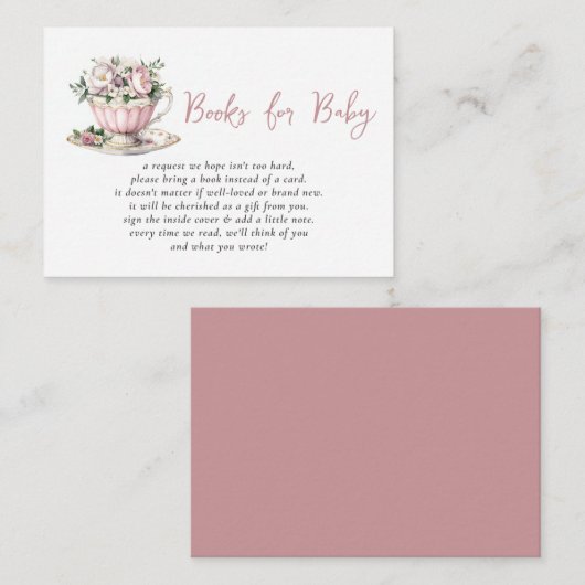 ピンクティーパーティーガールベビーシャワー予約リクエスト エンクロージャーカード (正面/裏面)