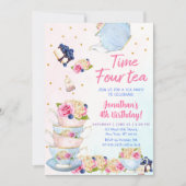 ピンクティーパーティータイムフォーティー誕生日 招待状 (正面)
