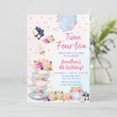 ピンクティーパーティータイムフォーティー誕生日 招待状 (スタンド正面)
