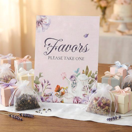 ピンクティーパーティーテーマブライダルシャワーの好意 台座サイン