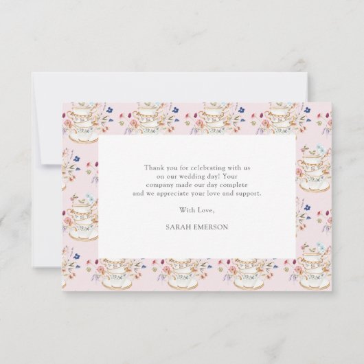 ピンクティーパーティーブライダルシャワー サンキューカード (裏面)
