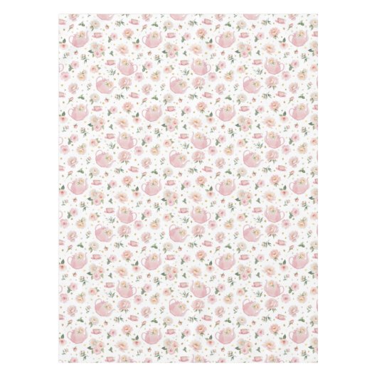 ピンクティーパーティーベビーシャワーテーブルクロス テーブルクロス (正面)