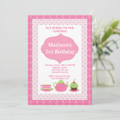ピンクティーパーティー写真誕生日パーティーの招待 招待状 (スタンド正面)