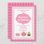 ピンクティーパーティー写真誕生日パーティーの招待 招待状 (正面/裏面)