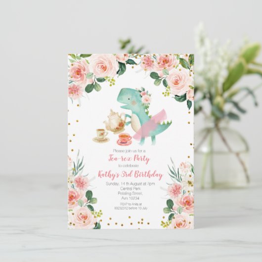 ピンクティーパーティー恐竜第3期招待状 招待状 (スタンド正面)