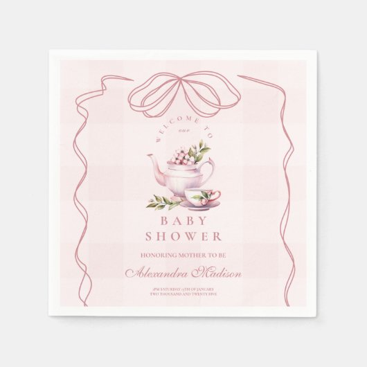 ピンクティーパーティー赤ちゃんシャワー スタンダードカクテルナプキン (正面)