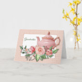 ピンクティーポットフローラ祖母の母の日 カード (黄色い花)