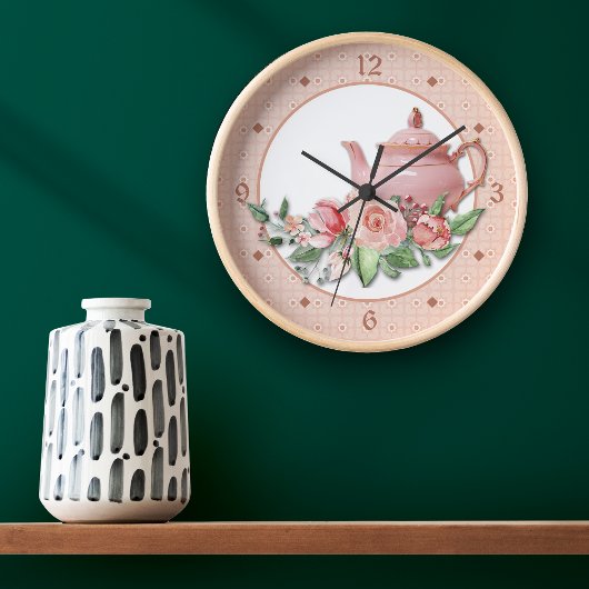 ピンクティーポットフローラ ラージ壁時計