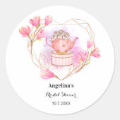 ピンクティーポットブライダルシャワーバラ金ゴールドフローラ ラウンドシール (正面)