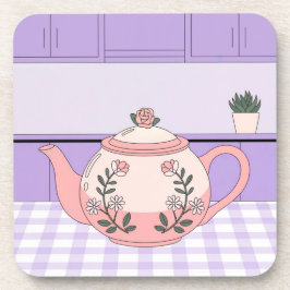 ピンクティーポットラベンダープラスチックコースターセット コースター