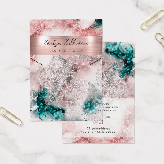 ピンクティール（緑がかった色）の水の色のネックレス表示カード (オフィス)
