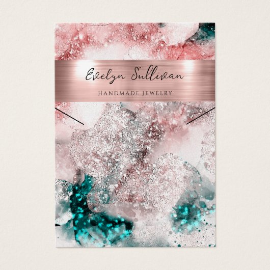 ピンクティール（緑がかった色）の水の色のネックレス表示カード (正面)